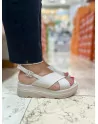 Sandali Donna con zeppa in Pelle Cinzia Soft TD004 Cuoio Nero Bianco