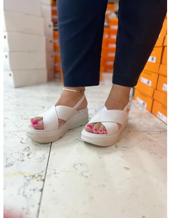 Sandali Donna con zeppa in Pelle Cinzia Soft TD004 Cuoio Nero Bianco