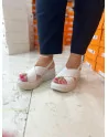Sandali Donna con zeppa in Pelle Cinzia Soft TD004 Cuoio Nero Bianco