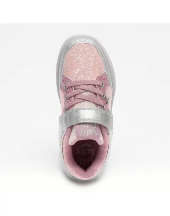 Sneakers Bambina Lelli Kelly LKAA8090AGL in Pelle Rosa/Argento modello Frangetta Mix Pan di Zucchero