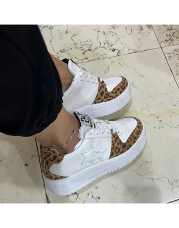 Sneakers Donna Two Stars 3498 White-Leopard