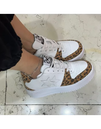 Sneakers Donna Two Stars 3498 White-Leopard