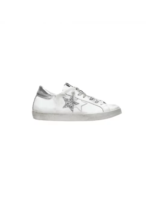 Sneakers Donna Two Stars 2SD4205 Bianco Stella Argento e Bianco