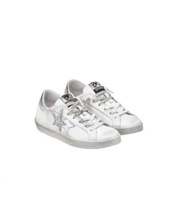 Sneakers Donna Two Stars 2SD4205 Bianco Stella Argento e Bianco