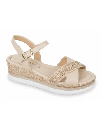 Sandali Donna con zeppa 32361 Valleverde Bianco o Beige. Linea Comfort