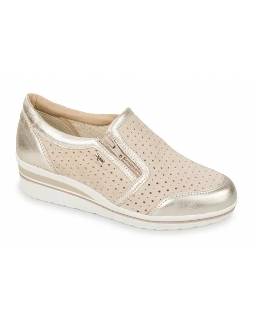 Mocassini Donna con zeppa V49451 Valleverde Blu o Beige Linea Comfort