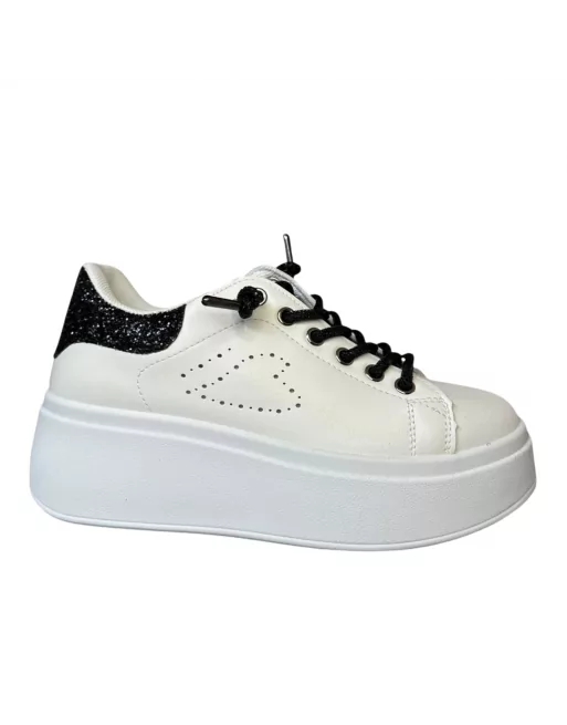 Sneakers Donna Julyenne in Pelle Beige o Bianco-Nero con lacci in Glitter