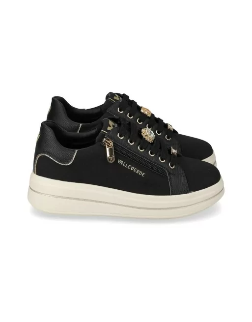 Sneakers donna Valleverde 35497 pelle nero platform