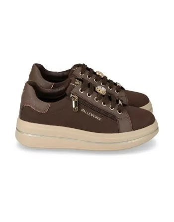 Sneakers donna Valleverde 35497 pelle marrone platform