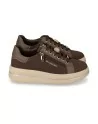 Sneakers donna Valleverde 35497 pelle marrone platform
