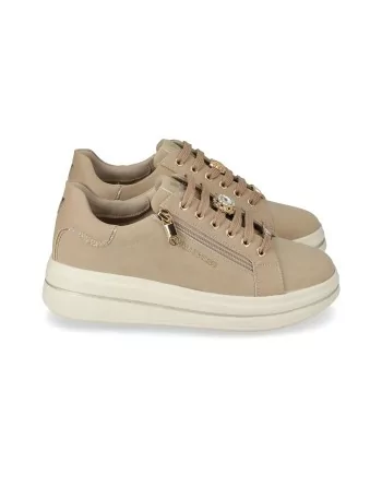 Sneakers donna Valleverde 35497 pelle sand platform
